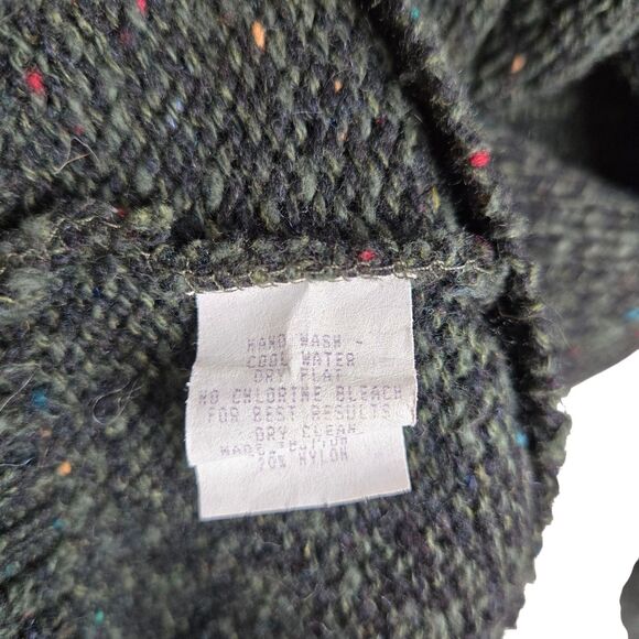 Vtg Alps Wool Blend Cardigan Sweater XL Heather Black Floral Trim - Picture 4 of 5